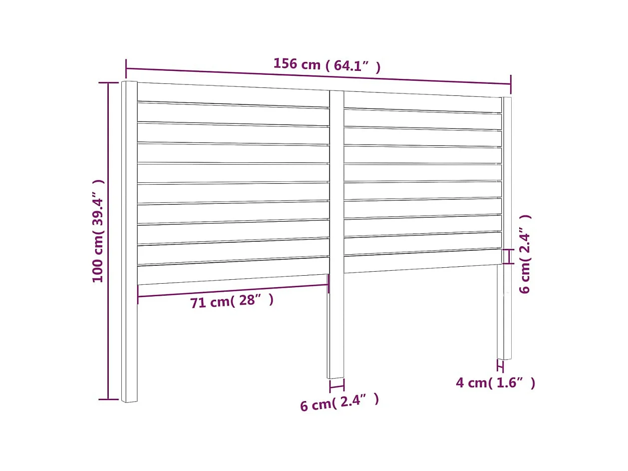 Cabecero de Cama | Cabezal de cama | Mueble de cabecero madera maciza de pino negro 156x4x100 cm