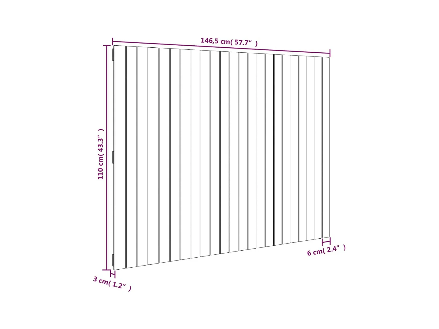 Cabecero cama | Cabezal de cama | Mueble de cabecero de pared madera maciza pino blanco 146,5x3x110 cm