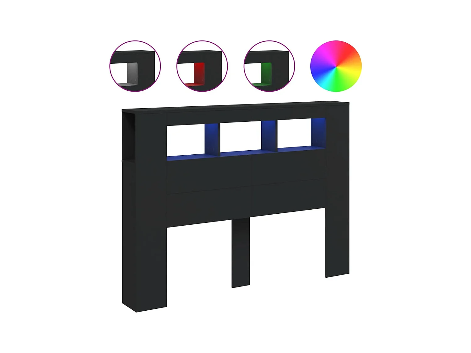 Cabecero | Cabezal de Cama | Mueble cabecero con LED madera de ingeniería negro 140x18,5x103,5 cm