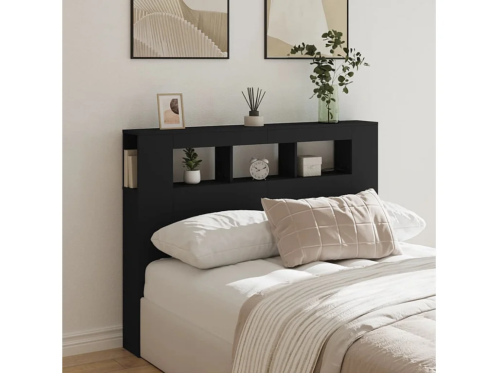 Tête de Lit | Panneau de tête pour lit Moderne à LED noir 140x18,5x103,5 cm bois d'ingénierie