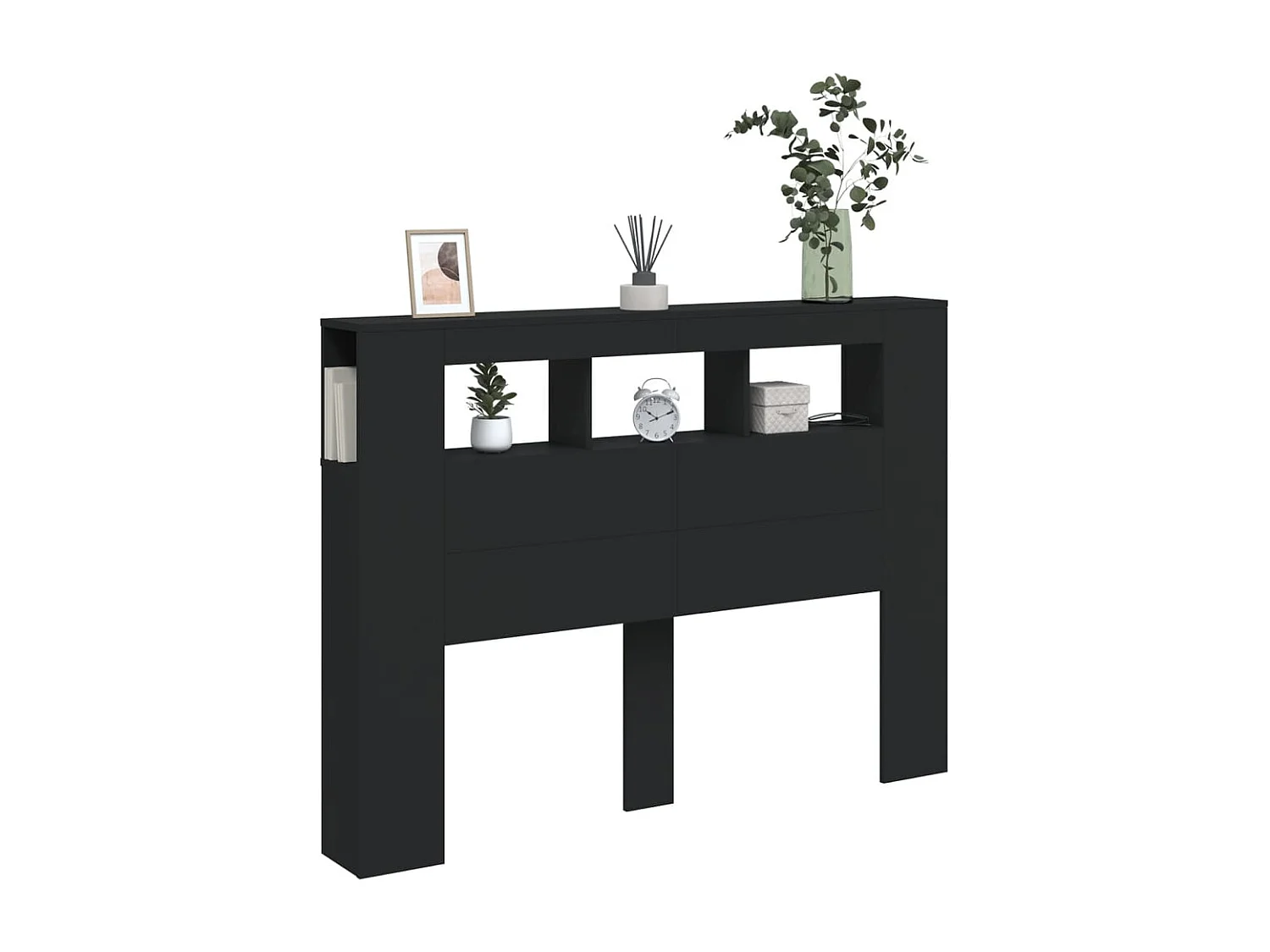 Tête de Lit | Panneau de tête pour lit Moderne à LED noir 140x18,5x103,5 cm bois d'ingénierie