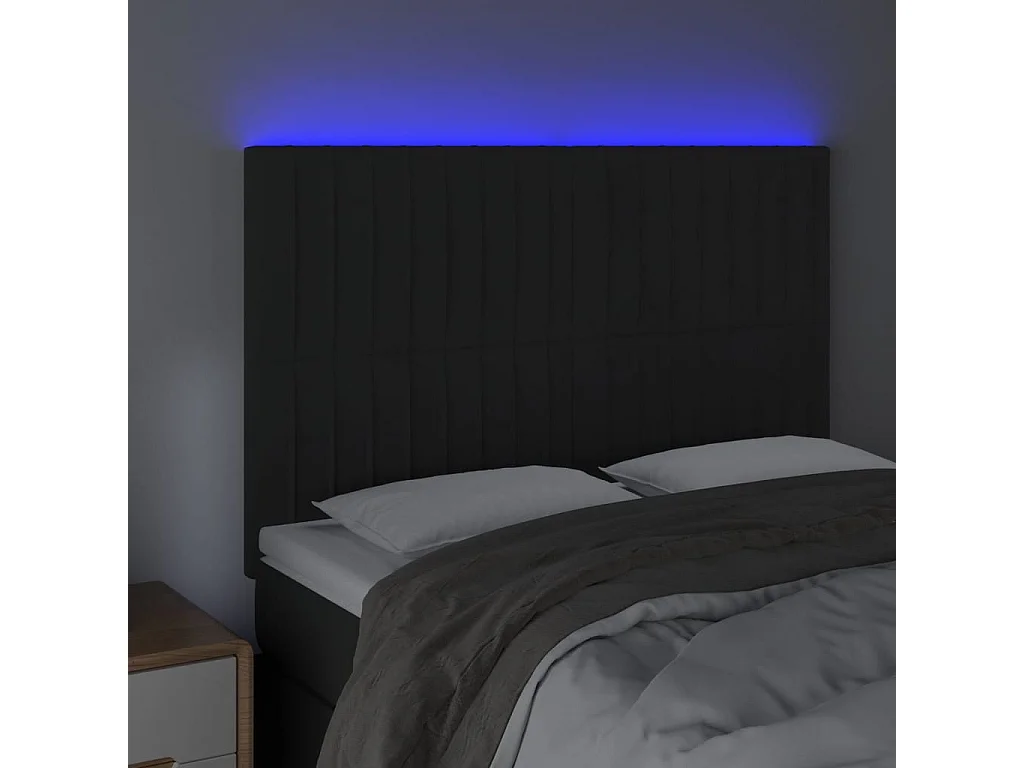 Tête de Lit | Panneau de tête pour lit Moderne à LED Noir 144x5x118/128 cm Velours