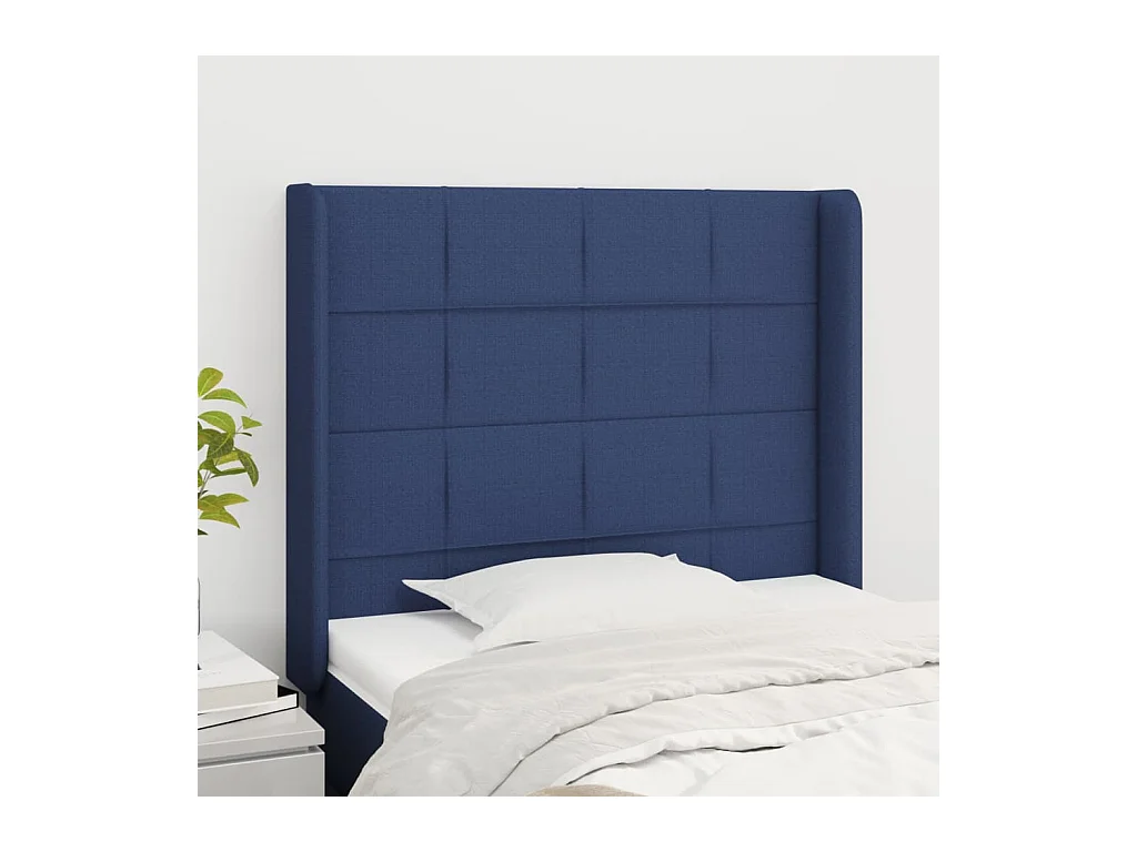 Tête de Lit | Panneau de tête pour lit Moderne avec oreilles Bleu 93x16x118/128 cm Tissu