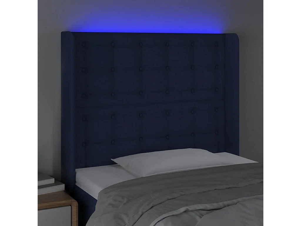 Tête de Lit | Panneau de tête pour lit Moderne à LED Bleu 93x16x118/128 cm Tissu