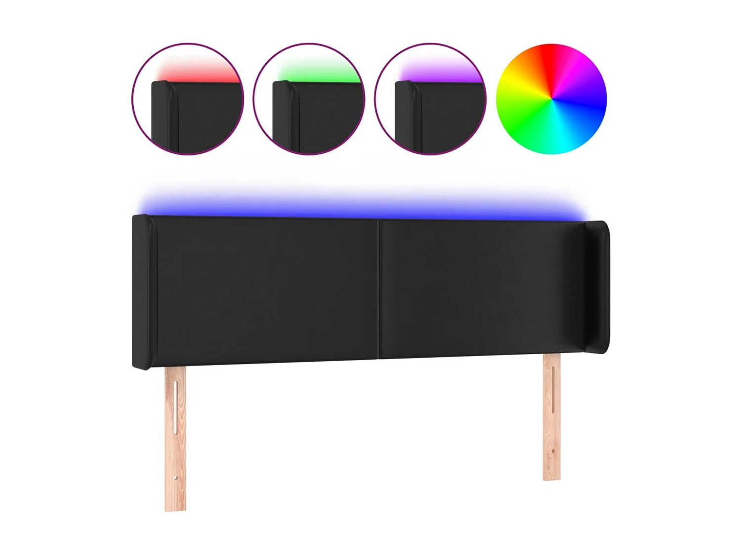 Cabecero | Cabezal de Cama | Mueble cabecero con LED cuero sintético negro 147x16x78/88 cm