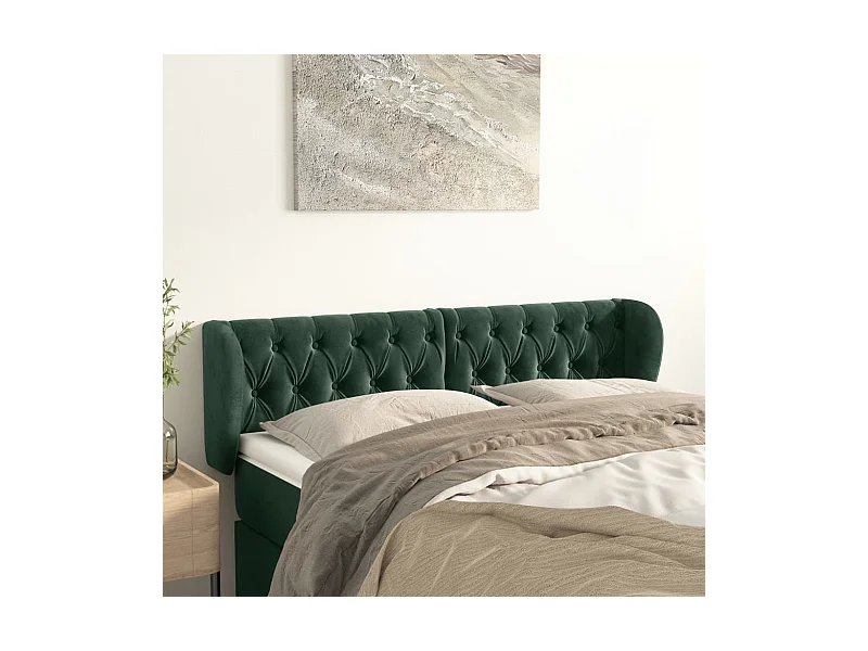 Mueble cabecero | Cabezal de cama | Cabecero de terciopelo verde oscuro 163x23x78/88 cm