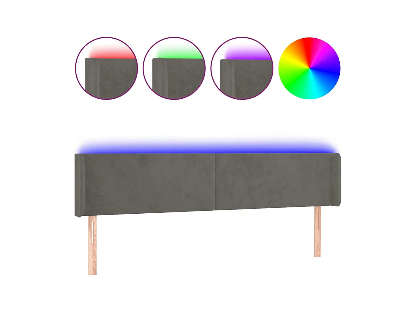 Cabecero | Cabezal de Cama | Mueble cabecero con LED de terciopelo gris oscuro 163x16x78/88 cm