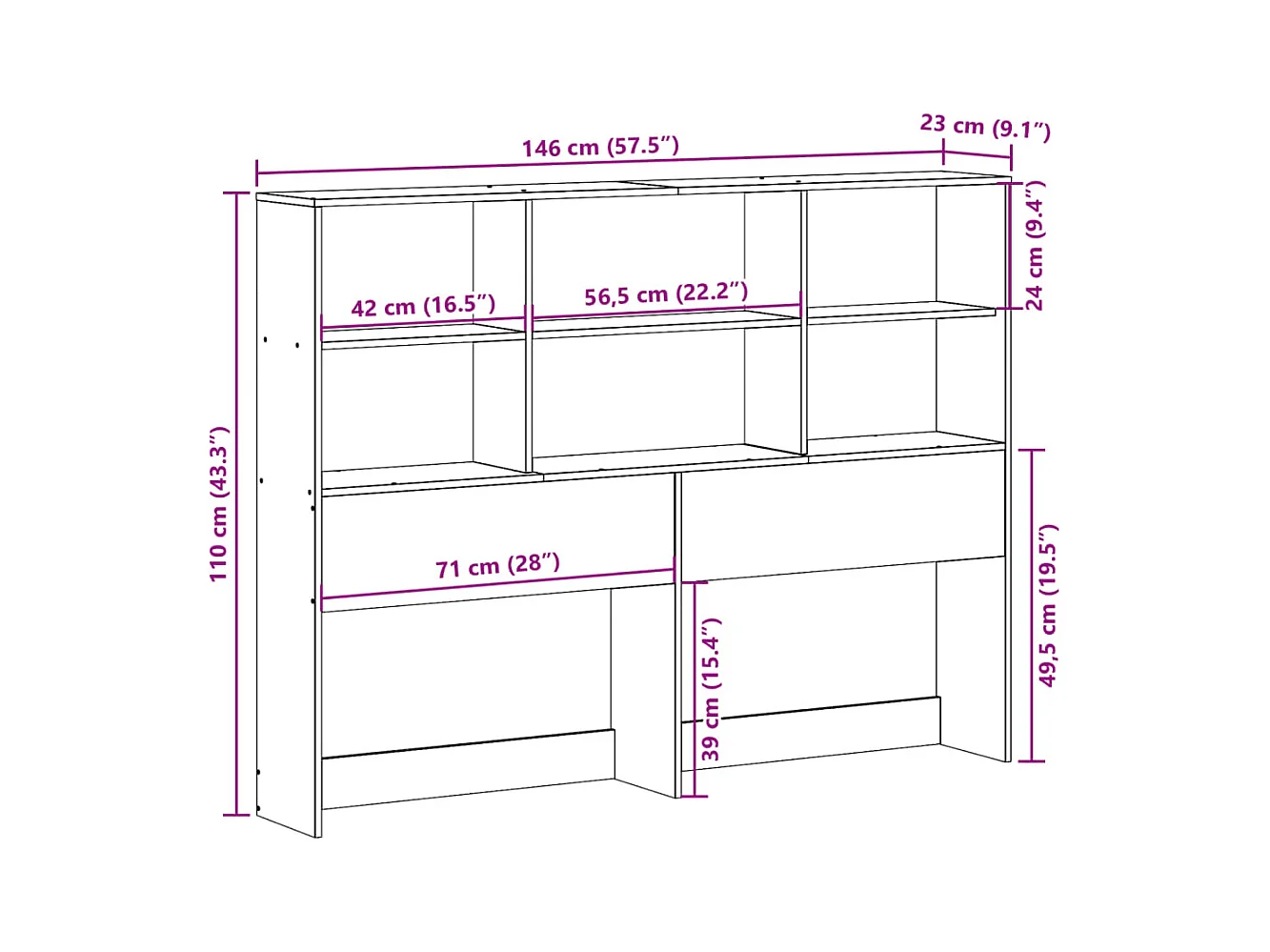 Cabecero de Cama | Cabezal de cama | Mueble de cabecero almacenaje madera maciza pino blanco 140 cm