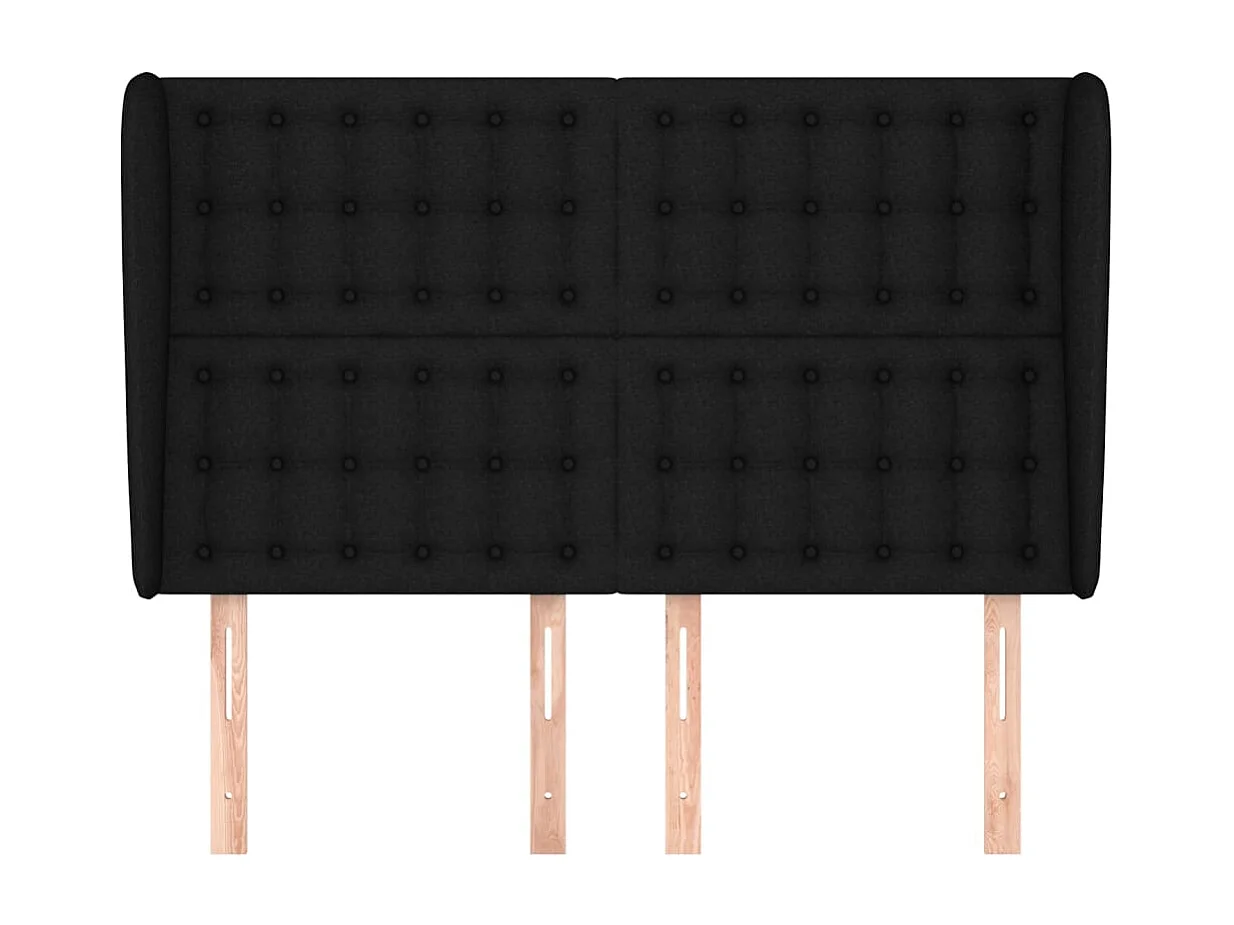 Cabecero | Cabezal de Cama | Mueble cabecero con orejas de tela negro 147x23x118/128 cm