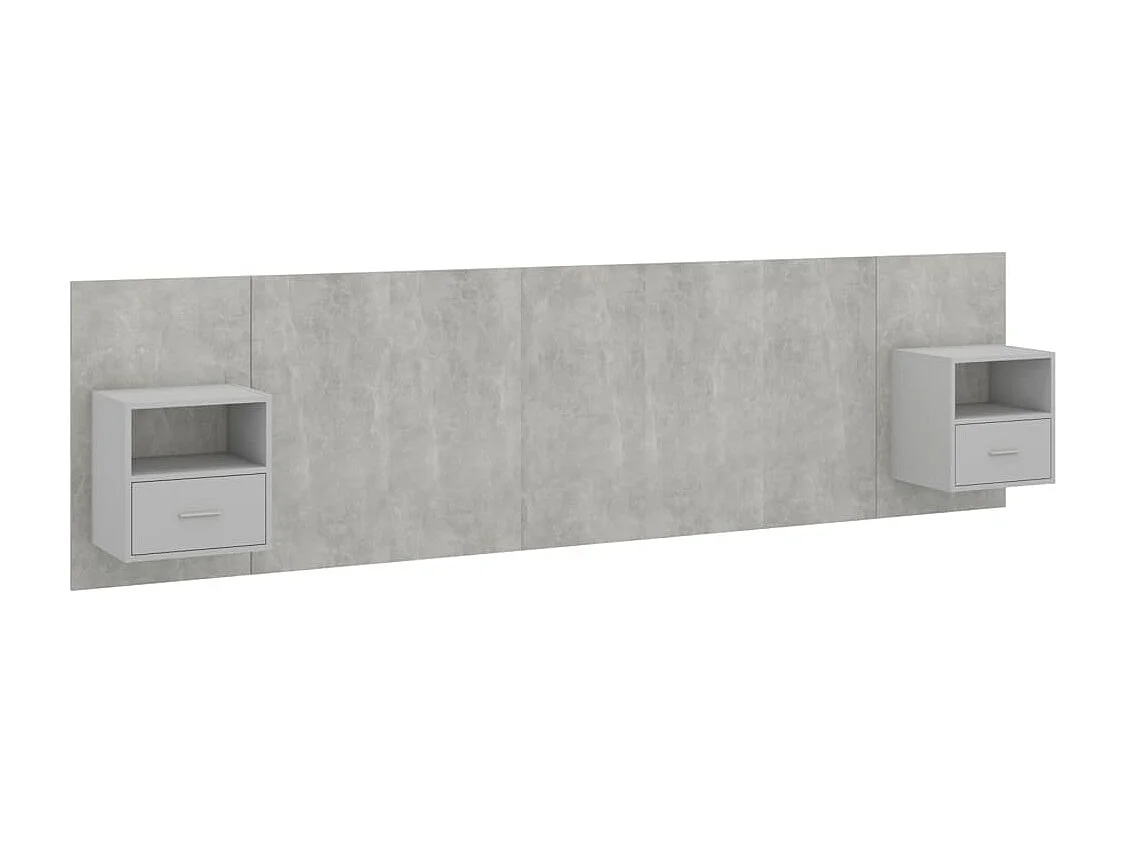 Cabecero de Cama | Cabezal de cama | Mueble de cabecero con mesitas madera contrachapada gris hormigón