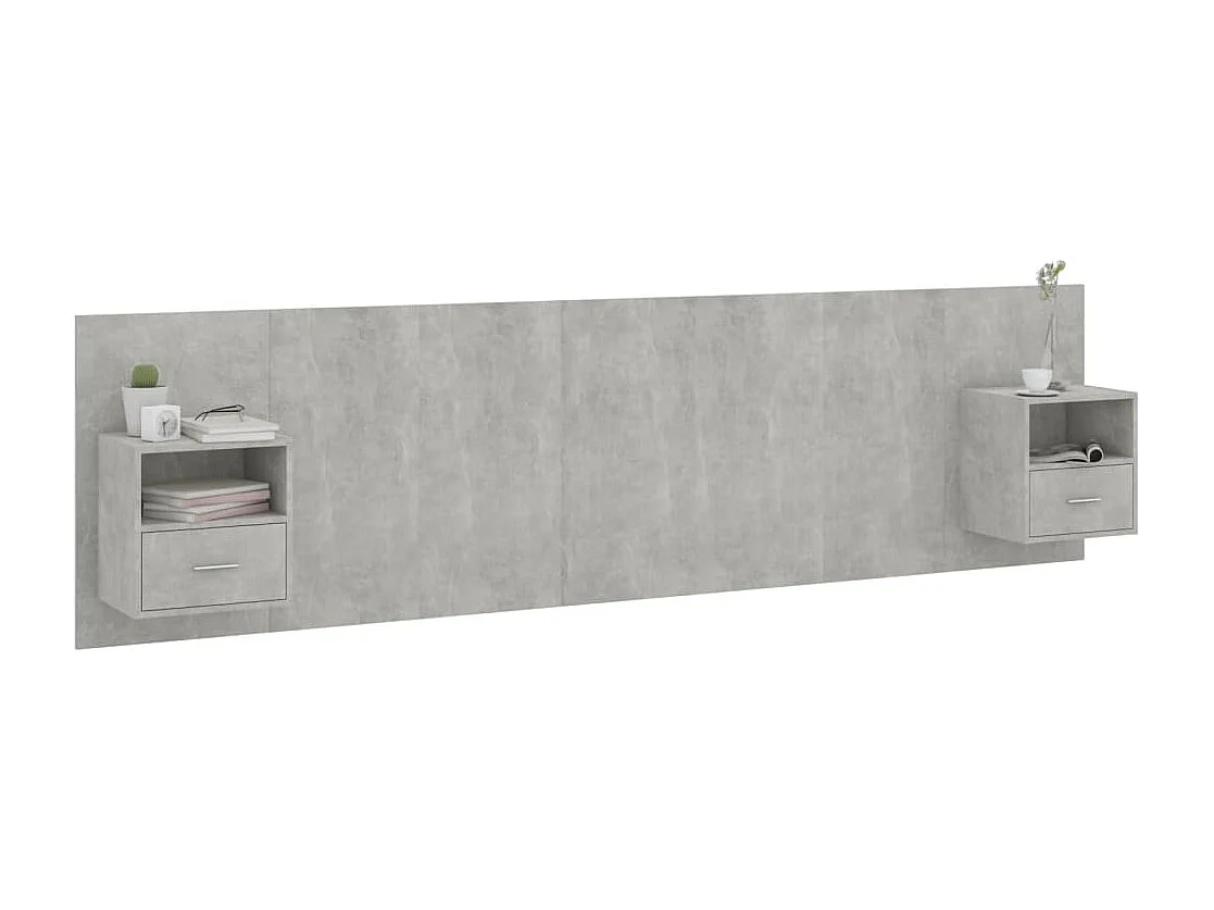 Cabecero de Cama | Cabezal de cama | Mueble de cabecero con mesitas madera contrachapada gris hormigón