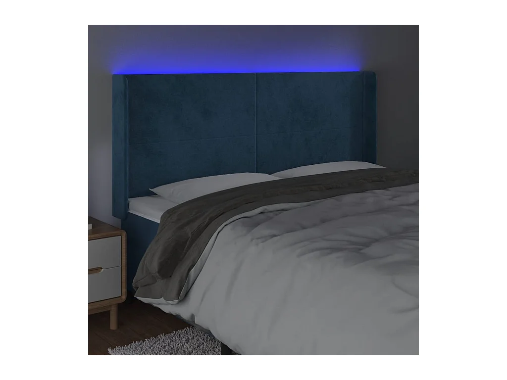 Cabecero | Cabezal de Cama | Mueble cabecero con LED de terciopelo azul oscuro 163x16x118/128 cm