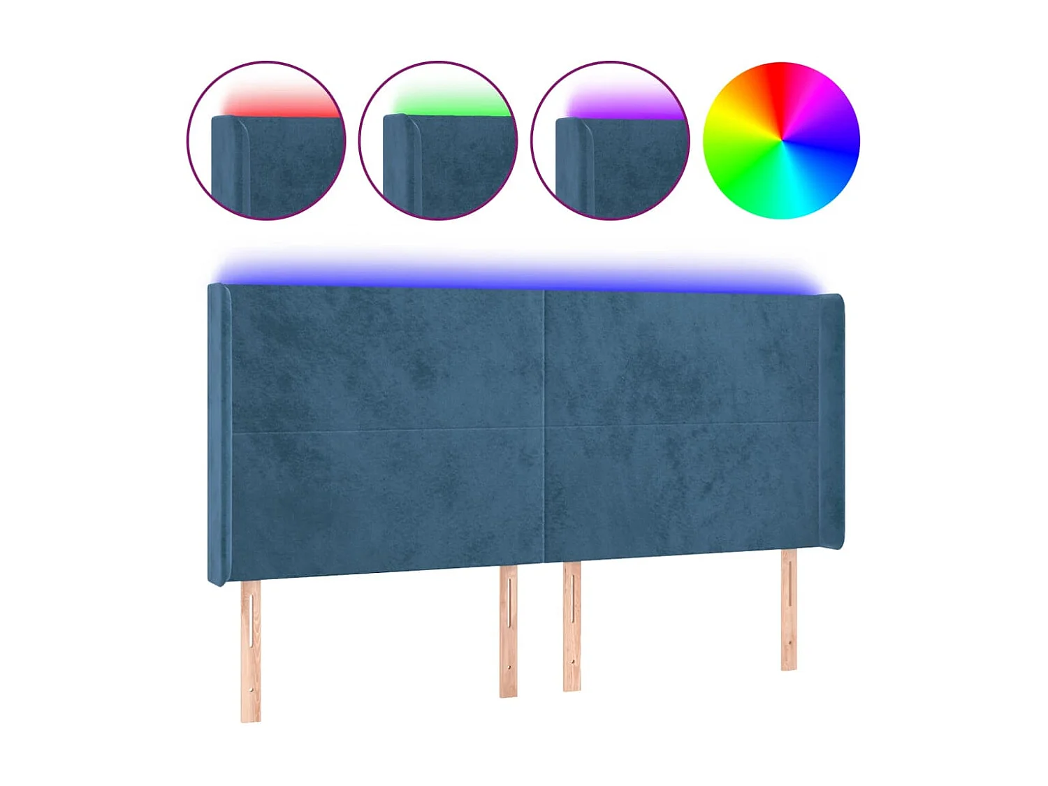Tête de Lit | Panneau de tête pour lit Moderne à LED Bleu foncé 163x16x118/128 cm Velours