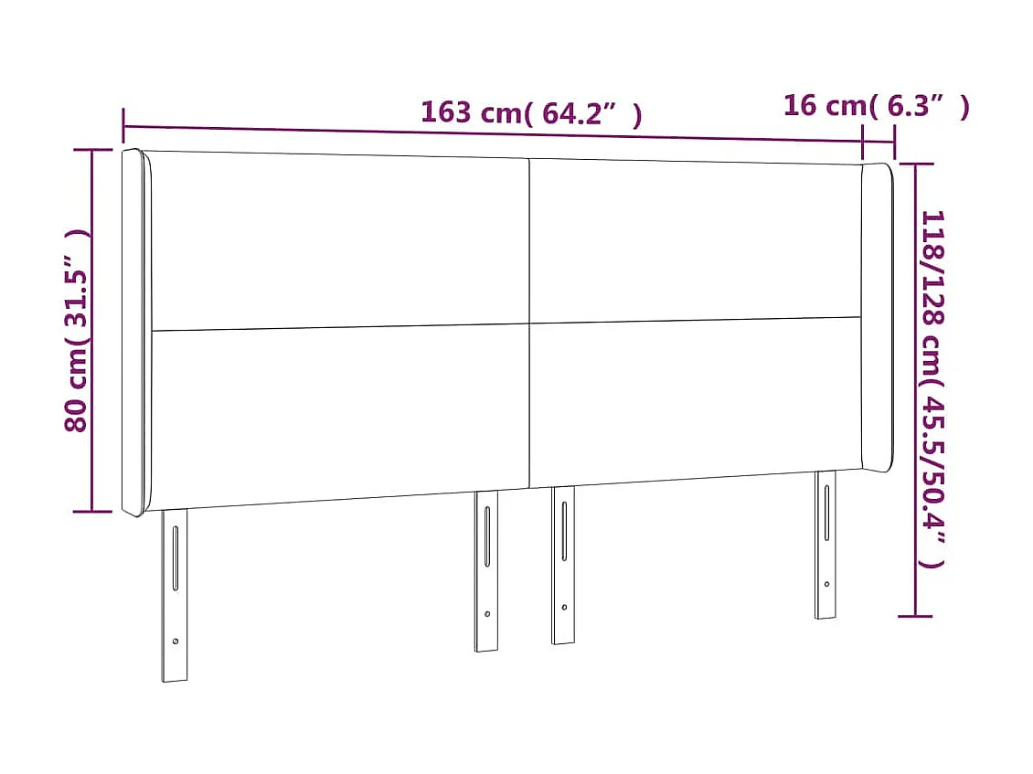 Tête de Lit | Panneau de tête pour lit Moderne à LED Bleu foncé 163x16x118/128 cm Velours