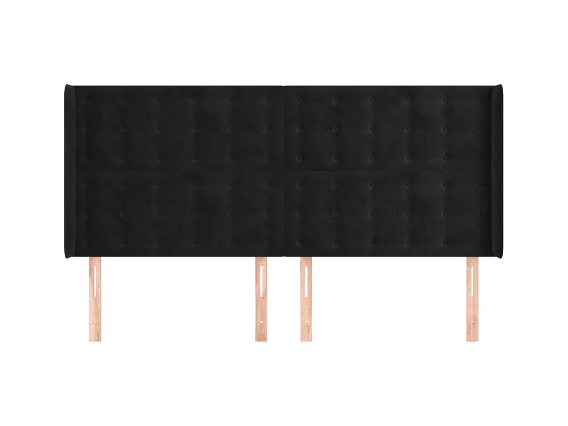 Tête de Lit | Panneau de tête pour lit Moderne avec oreilles Noir 203x16x118/128 cm Velours
