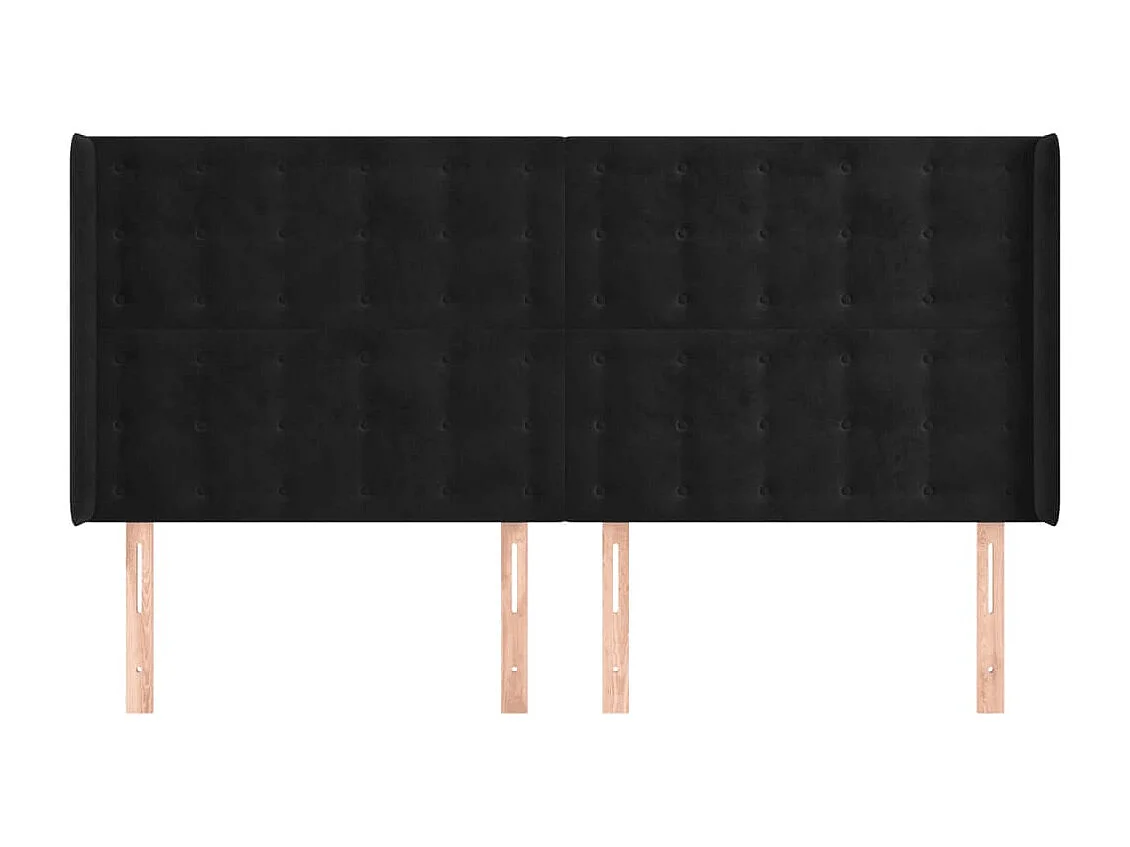Cabecero | Cabezal de Cama | Mueble cabecero con orejas de terciopelo negro 203x16x118/128 cm
