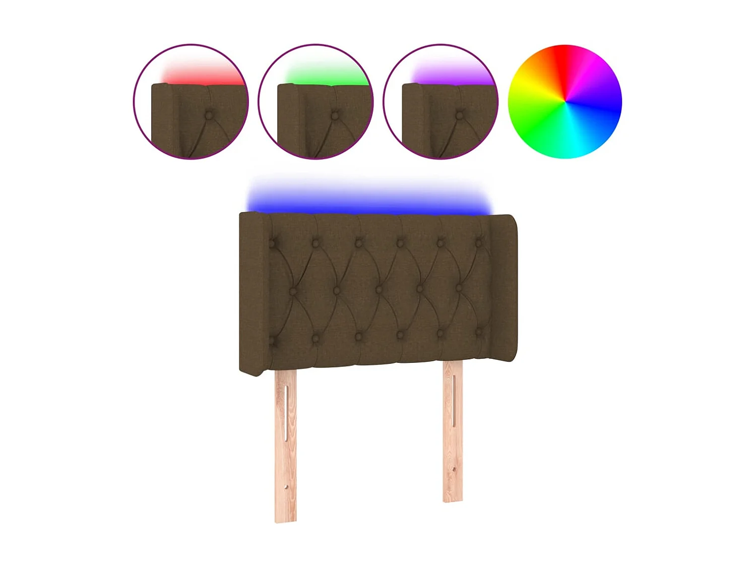 Mueble cabecero | Cabezal de cama | Cabecero con LED de tela marrón oscuro 83x16x78/88 cm