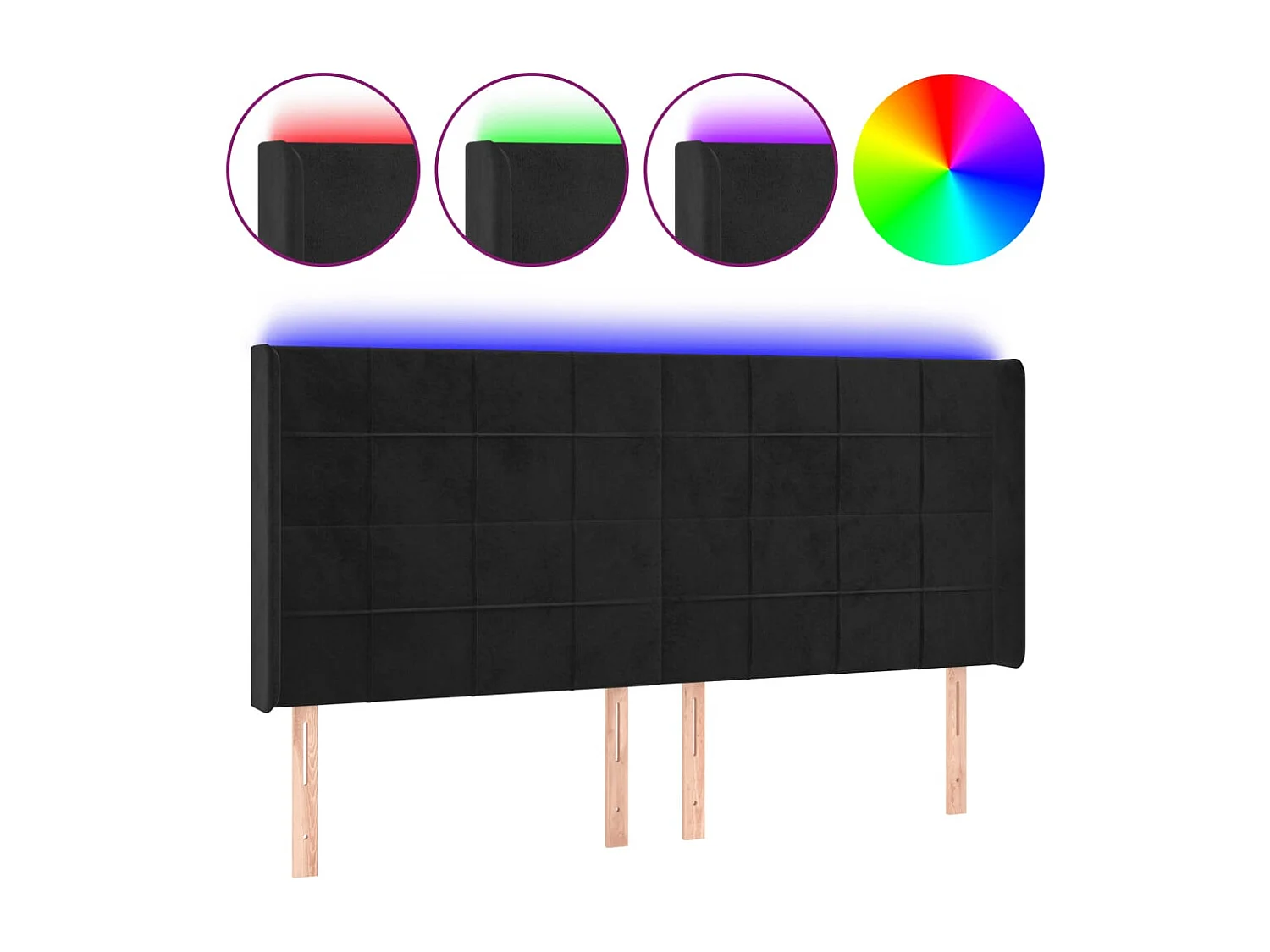 Cabecero | Cabezal de Cama | Mueble cabecero con LED de terciopelo negro 163x16x118/128 cm