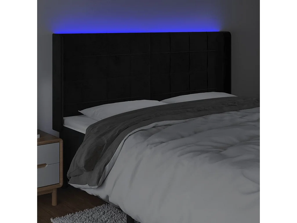 Cabecero | Cabezal de Cama | Mueble cabecero con LED de terciopelo negro 163x16x118/128 cm