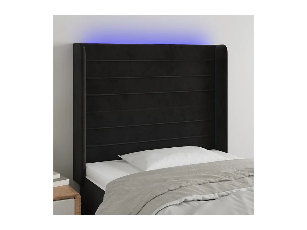 Cabecero | Cabezal de Cama | Mueble cabecero con LED de terciopelo negro 103x16x118/128 cm