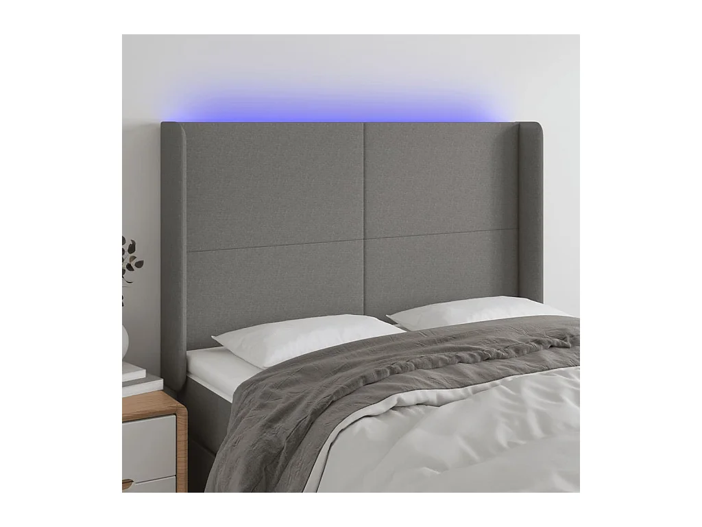 Tête de Lit | Panneau de tête pour lit Moderne à LED Gris foncé 147x16x118/128 cm Tissu