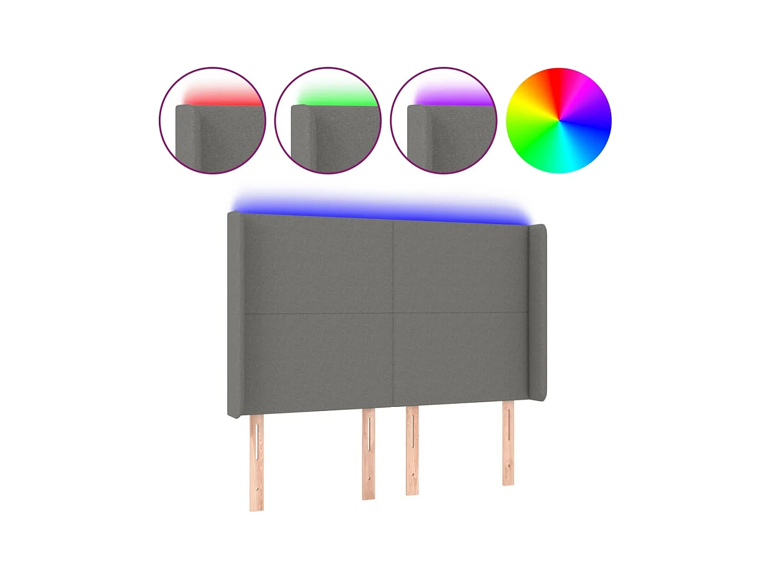 Tête de Lit | Panneau de tête pour lit Moderne à LED Gris foncé 147x16x118/128 cm Tissu