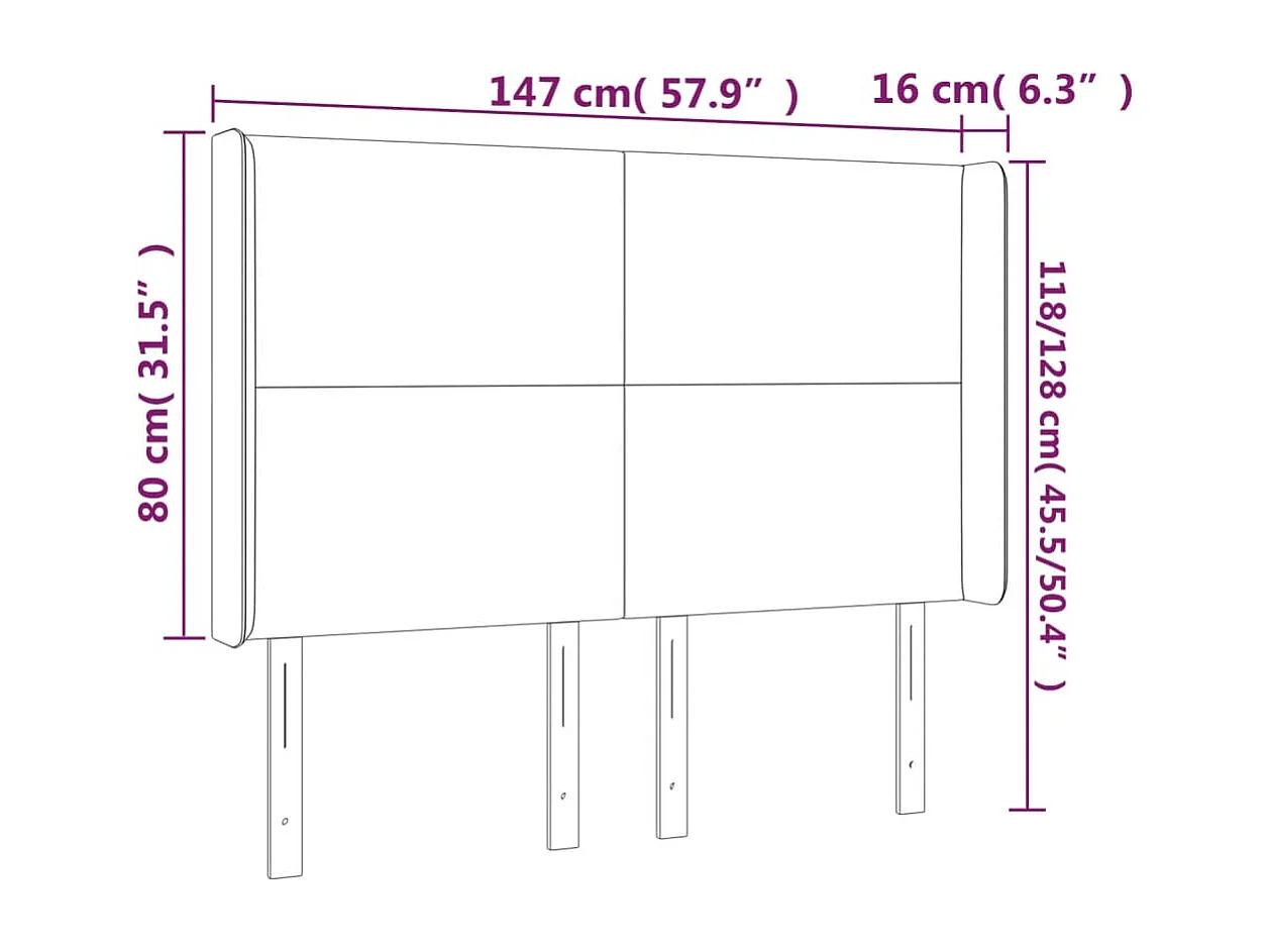 Tête de Lit | Panneau de tête pour lit Moderne à LED Gris foncé 147x16x118/128 cm Tissu