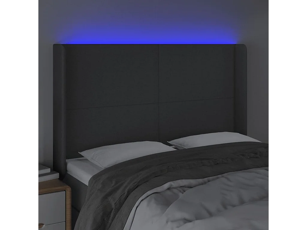 Tête de Lit | Panneau de tête pour lit Moderne à LED Gris foncé 147x16x118/128 cm Tissu