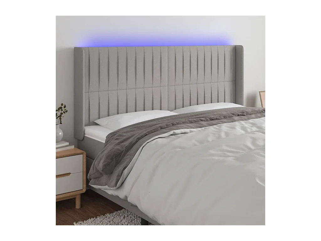Tête de Lit | Panneau de tête pour lit Moderne à LED Gris clair 183x16x118/128 cm Tissu
