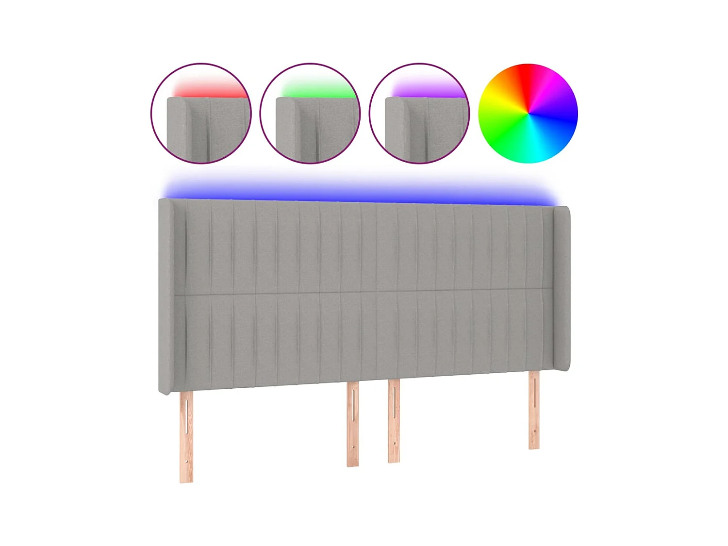 Tête de Lit | Panneau de tête pour lit Moderne à LED Gris clair 183x16x118/128 cm Tissu