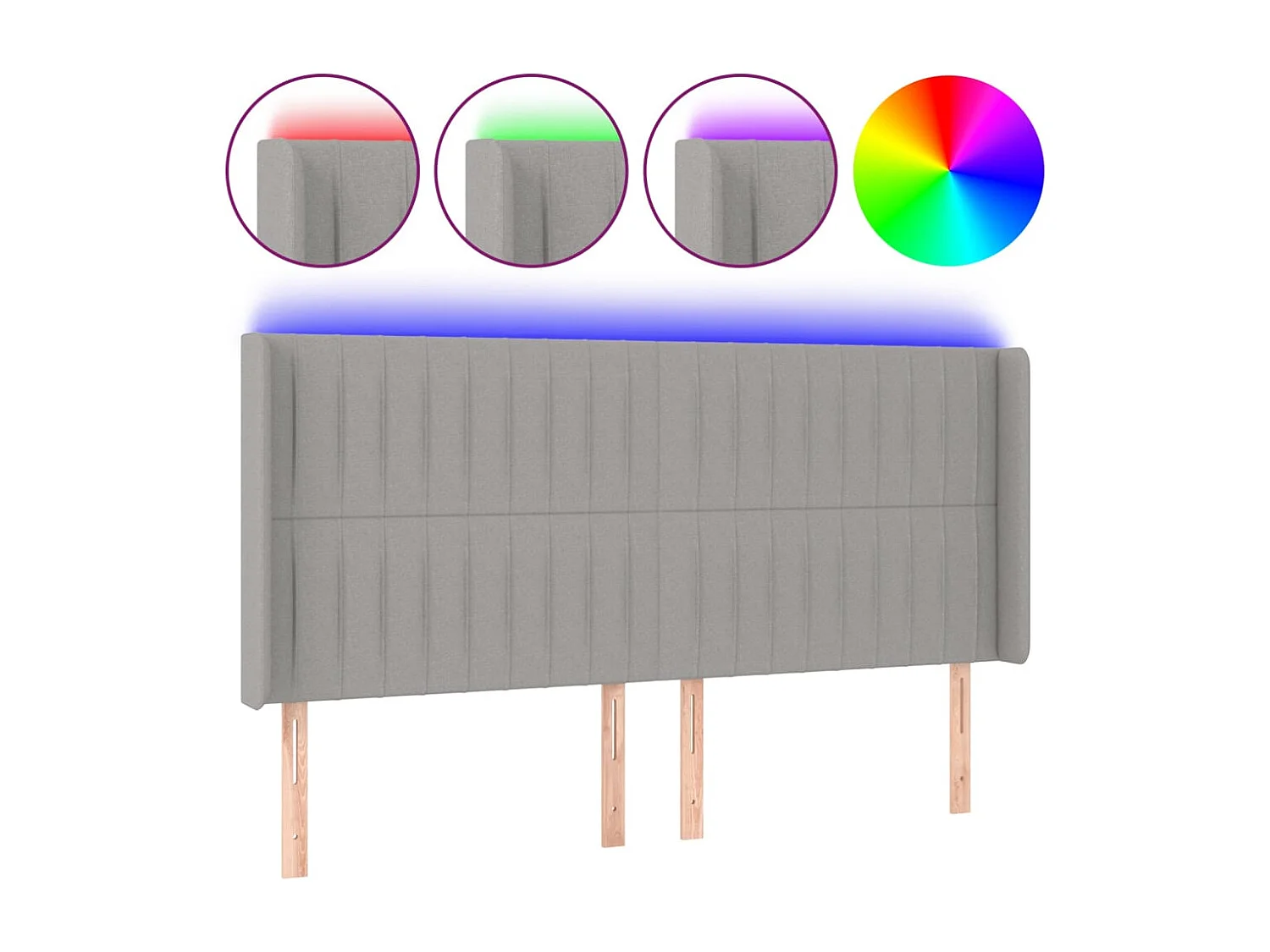 Hoofdbord | Hoofdeinde LED 183x16x118/128 cm stof lichtgrijs