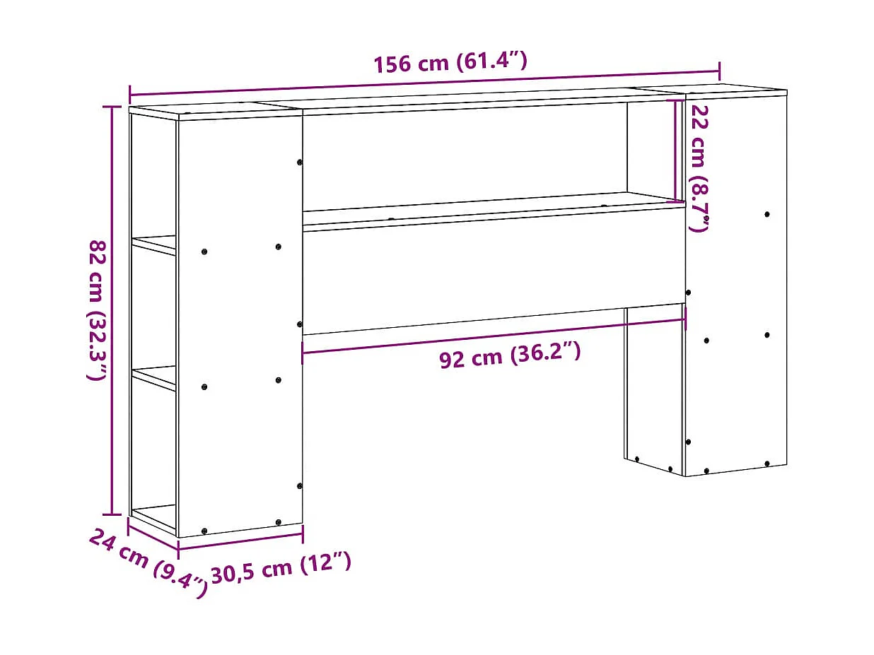 Cabecero de Cama | Cabezal de cama | Mueble de cabecero con almacenaje madera maciza de pino 150 cm