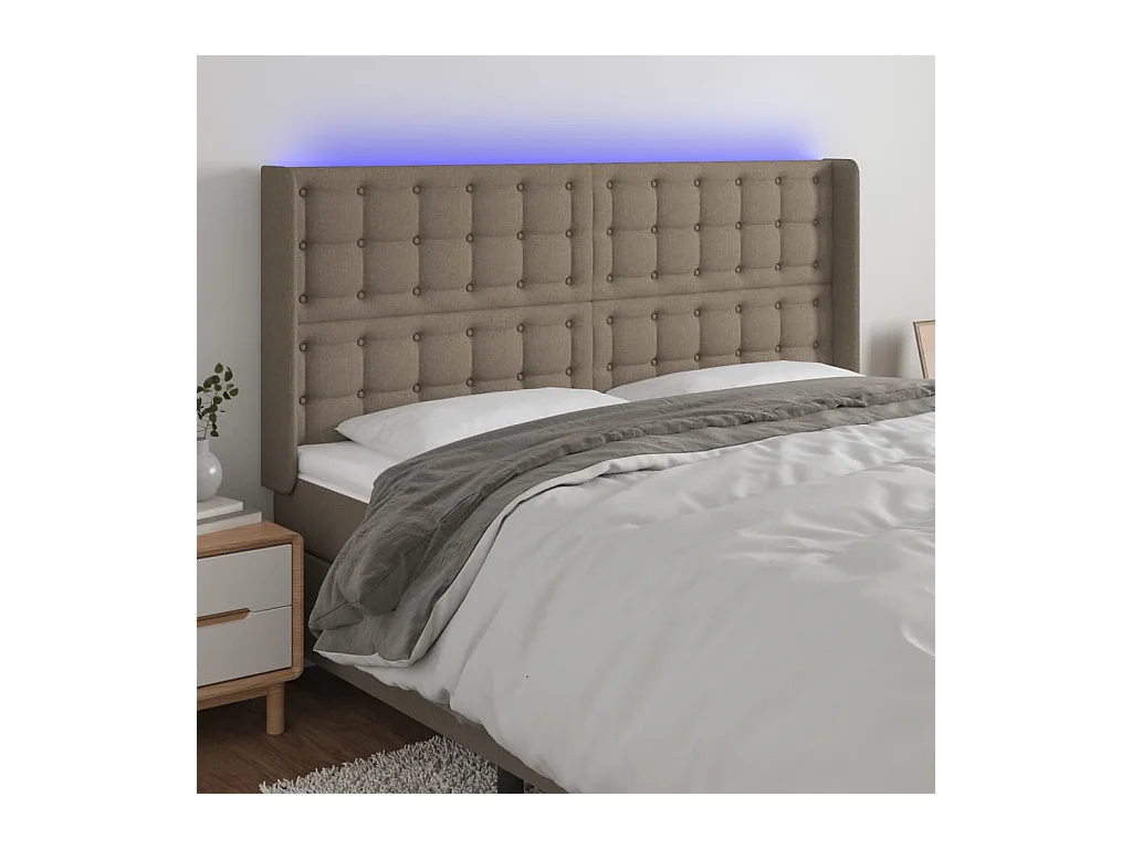 Tête de Lit | Panneau de tête pour lit Moderne à LED Taupe 203x16x118/128 cm Tissu