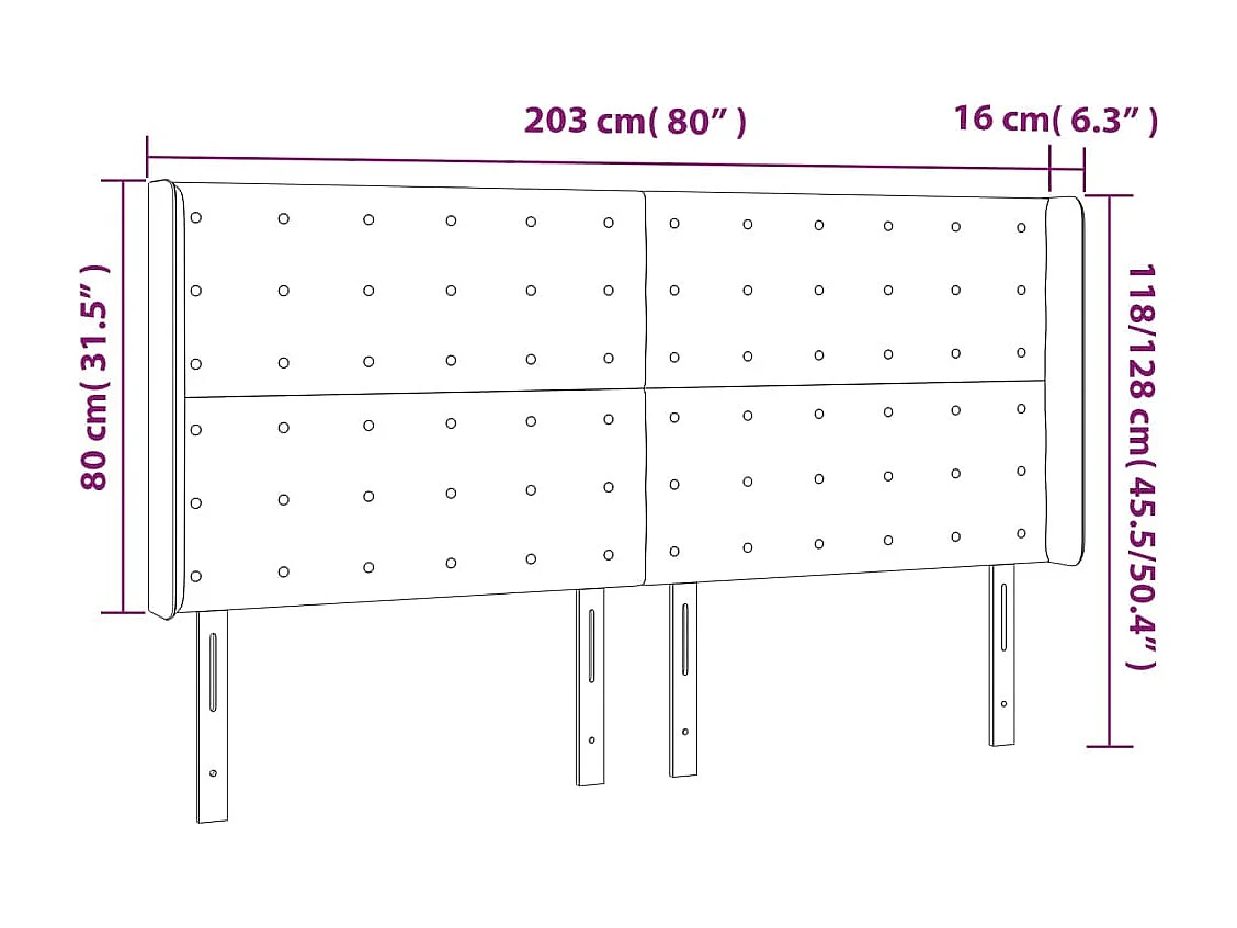 Hoofdbord | Hoofdeinde LED 203x16x118/128 cm stof taupe
