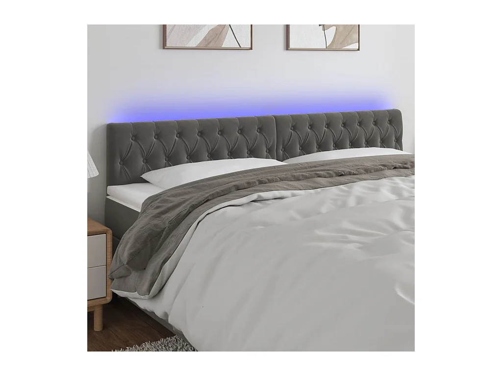 Tête de Lit | Panneau de tête pour lit Moderne à LED Gris foncé 200x7x78/88 cm Velours