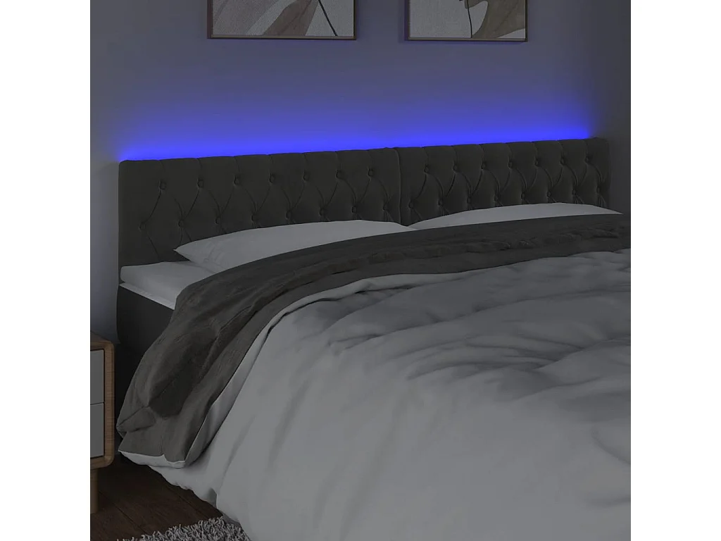Hoofdbord | Hoofdeinde LED 200x7x78/88 cm fluweel donkergrijs