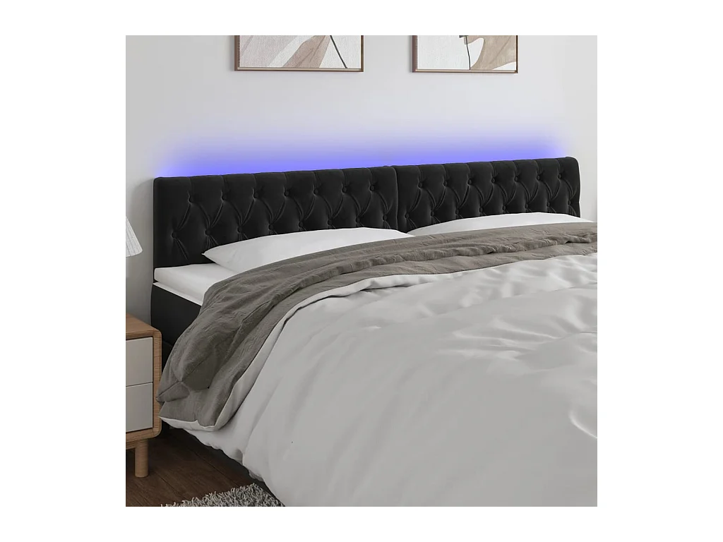 Cabecero | Cabezal de Cama | Mueble cabecero con LED de terciopelo negro 180x7x78/88 cm