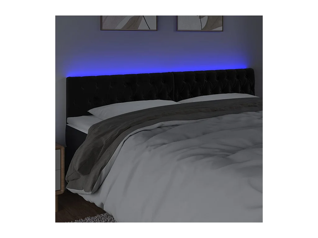 Cabecero | Cabezal de Cama | Mueble cabecero con LED de terciopelo negro 180x7x78/88 cm