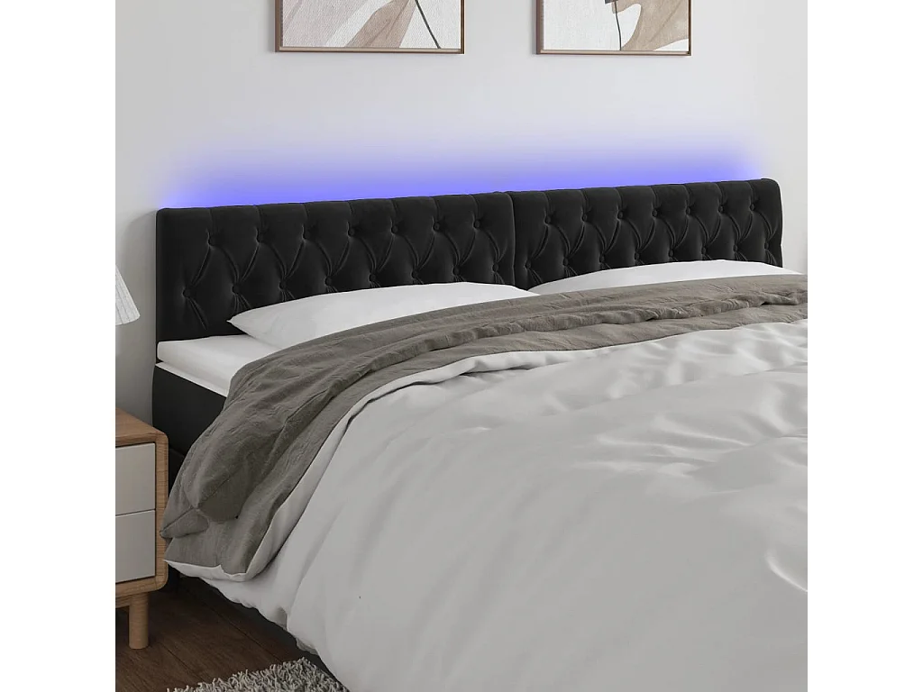 Hoofdbord | Hoofdeinde LED 180x7x78/88 cm fluweel zwart