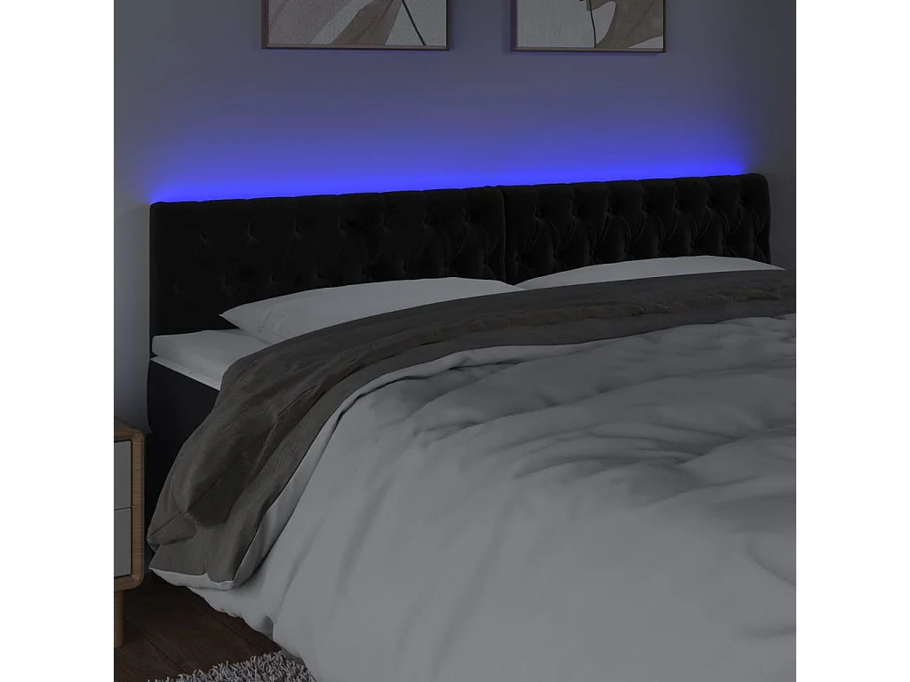 Hoofdbord | Hoofdeinde LED 180x7x78/88 cm fluweel zwart