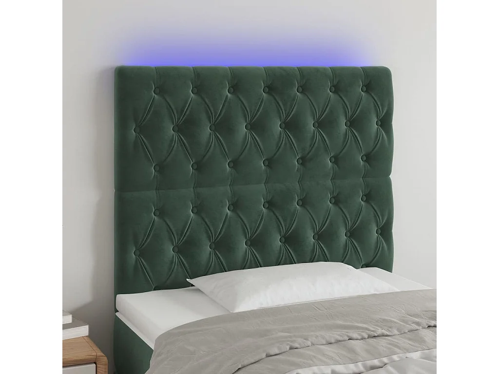 Hoofdbord | Hoofdeinde LED 90x7x118/128 cm fluweel donkergroen