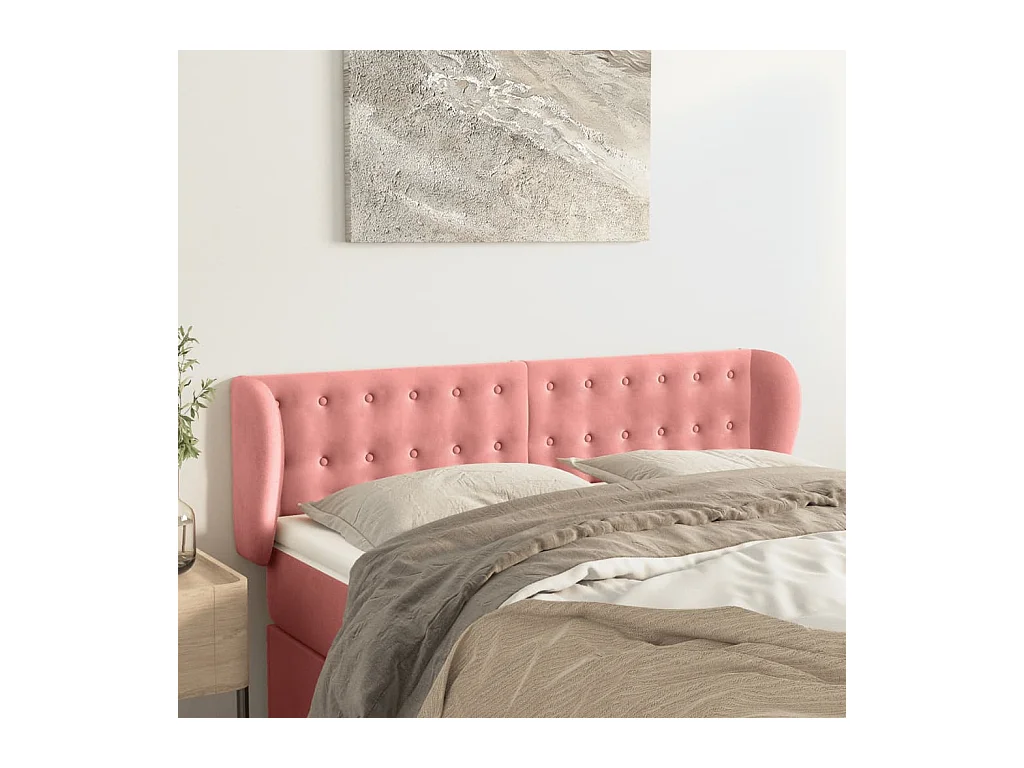 Tête de Lit | Panneau de tête pour lit Moderne avec oreilles Rose 147x23x78/88 cm Velours