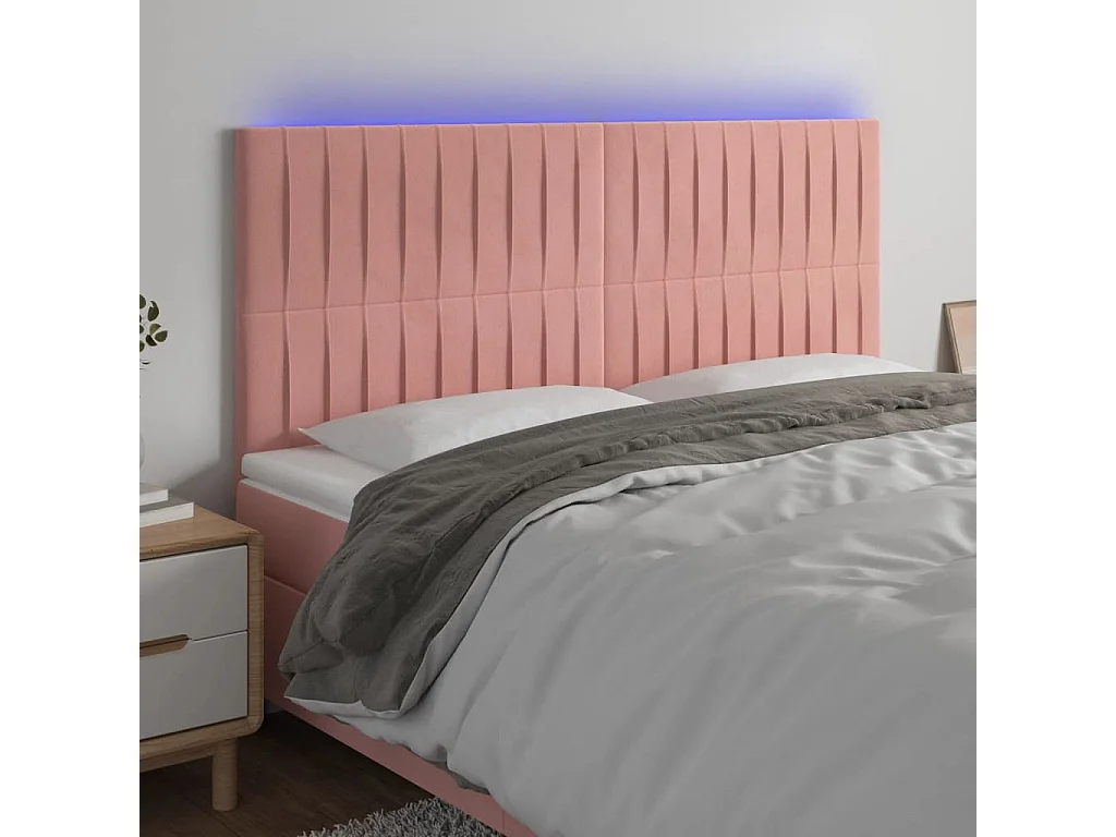 Tête de Lit | Panneau de tête pour lit Moderne à LED Rose 160x5x118/128 cm Velours