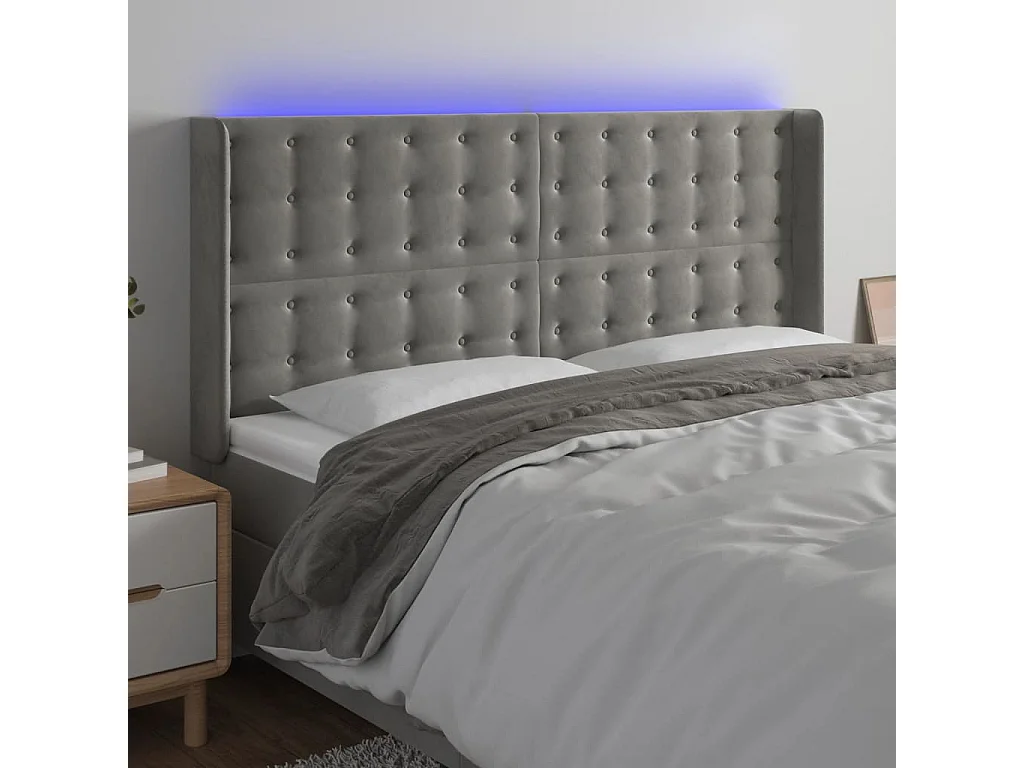 Hoofdbord | Hoofdeinde LED 203x16x118/128 cm fluweel lichtgrijs