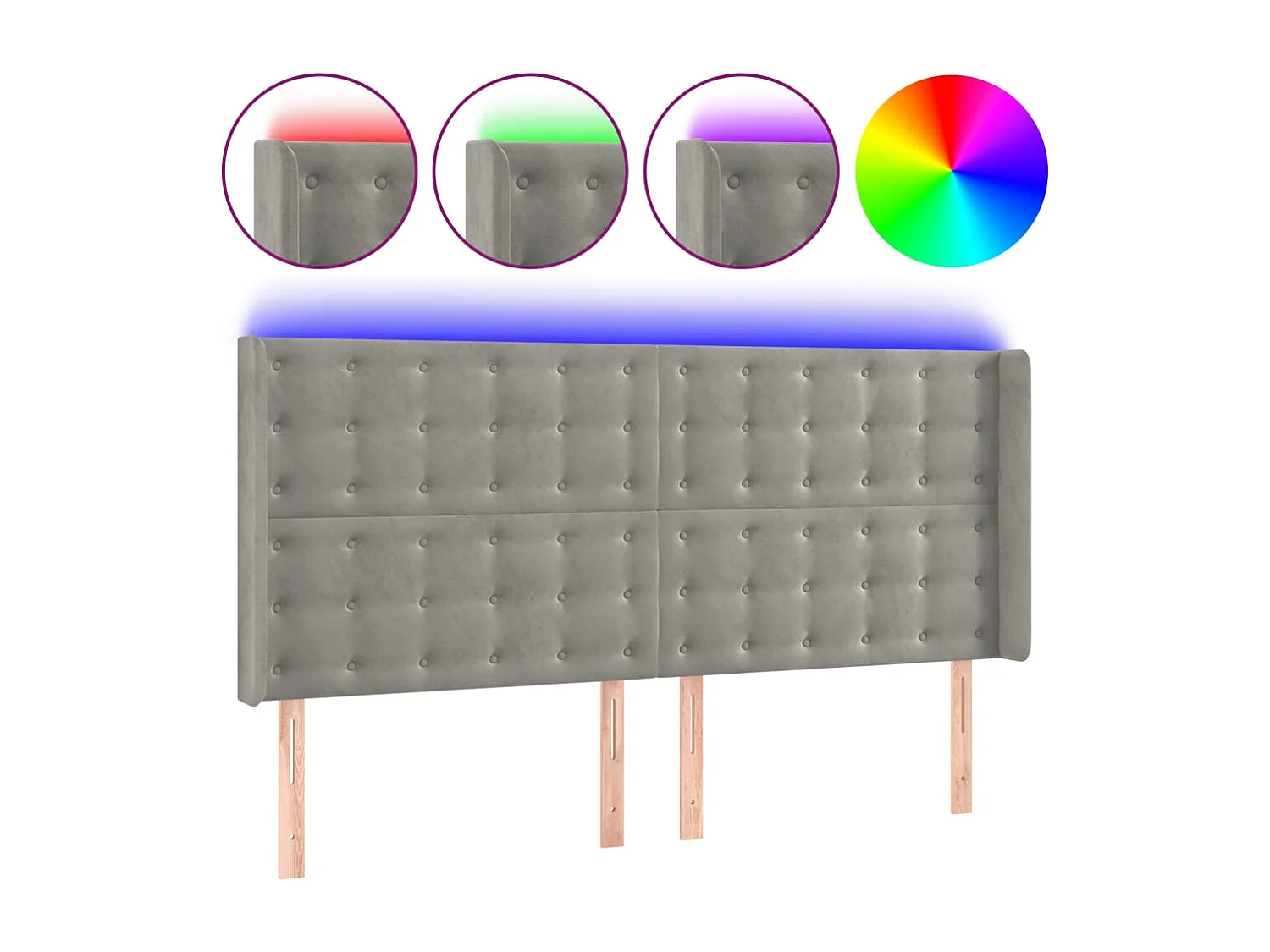 Hoofdbord | Hoofdeinde LED 203x16x118/128 cm fluweel lichtgrijs