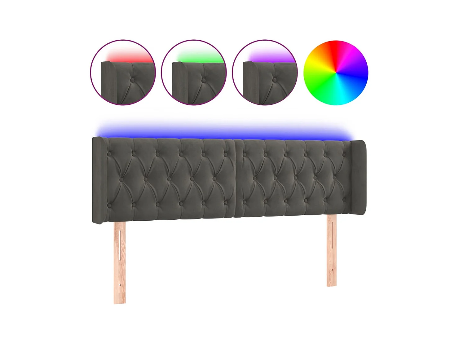 Cabecero | Cabezal de Cama | Mueble cabecero con LED de terciopelo gris oscuro 163x16x78/88 cm