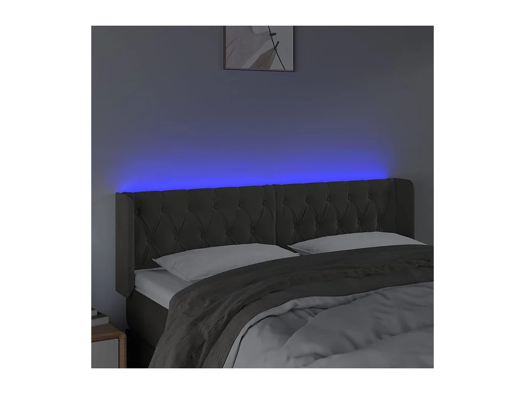 Cabecero | Cabezal de Cama | Mueble cabecero con LED de terciopelo gris oscuro 163x16x78/88 cm