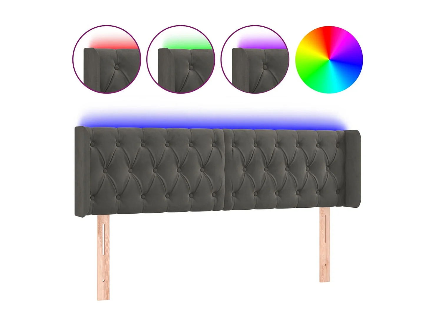 Tête de Lit | Panneau de tête pour lit Moderne à LED Gris foncé 163x16x78/88 cm Velours