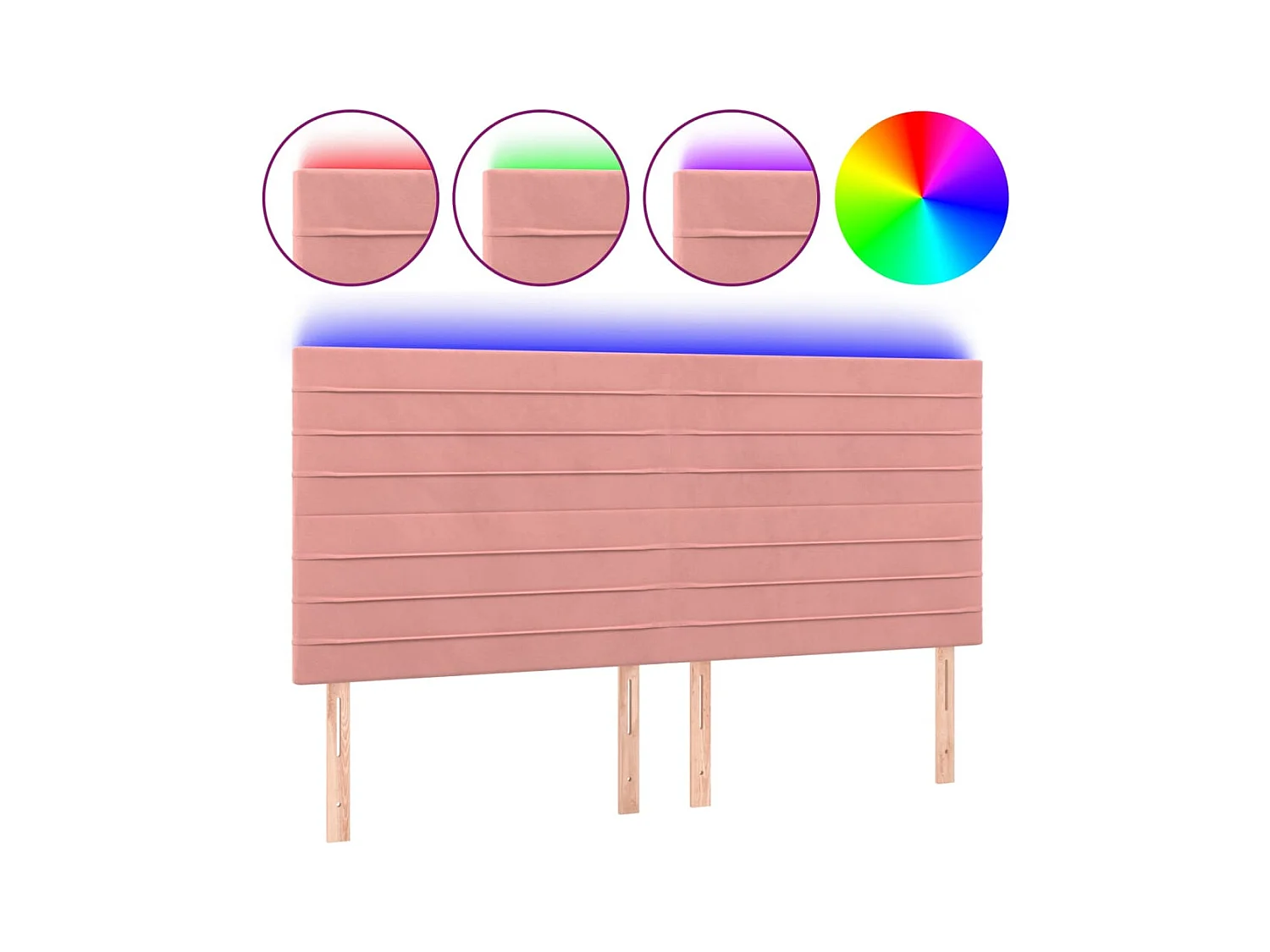 Cabecero | Cabezal de Cama | Mueble cabecero con luces LED terciopelo rosa 200x5x118/128 cm