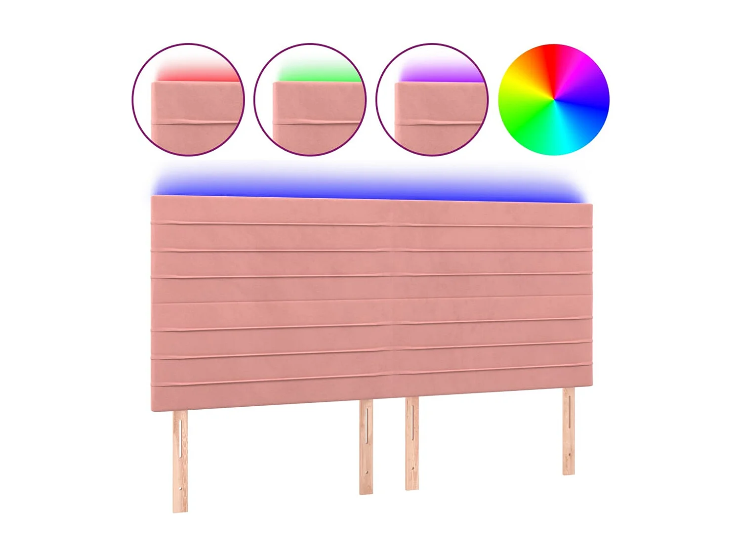 Tête de Lit | Panneau de tête pour lit Moderne à LED Rose 200x5x118/128 cm Velours